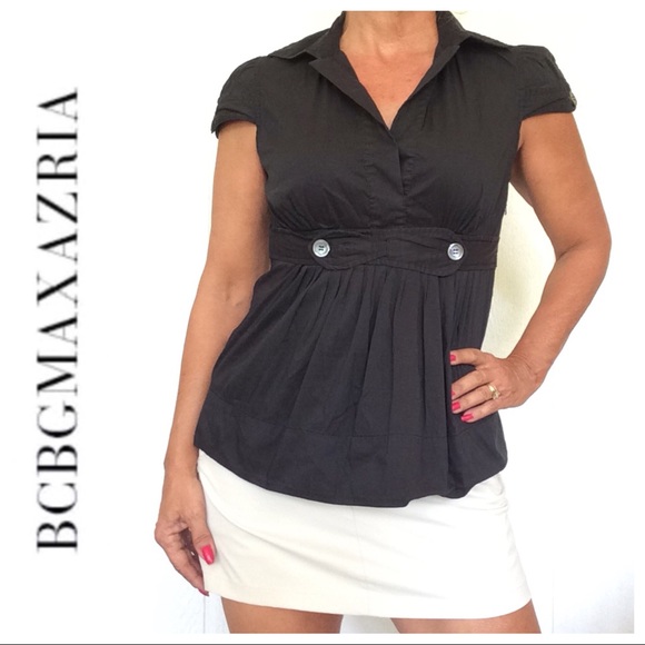 BCBGMAXAZRIA BLACK CAP SLEEVE EMPIRE WAIST TOP SMALL - Picture 1 of 8